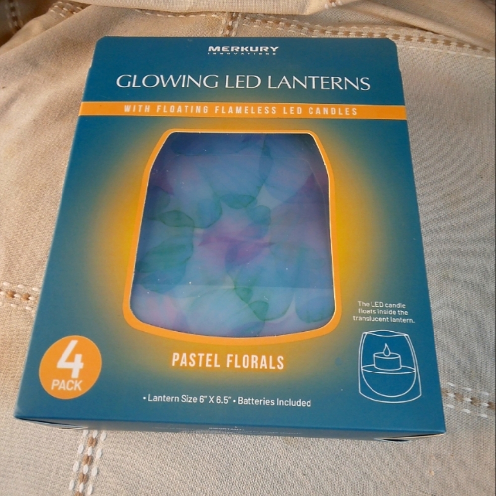 NEW Glowing LED Lanterns with Floating Flameless LED Candles 4pc PASTEL FLORALS
